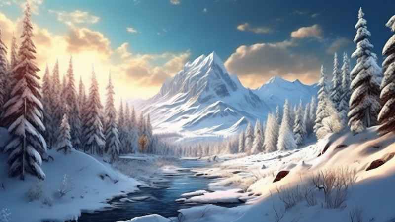 冬季背景图插画雪山雪景 22