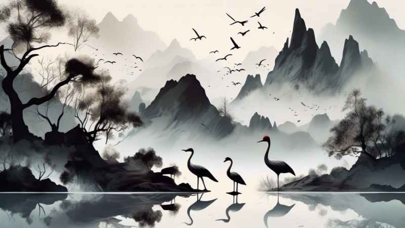 国风鹤山水风景插画 66