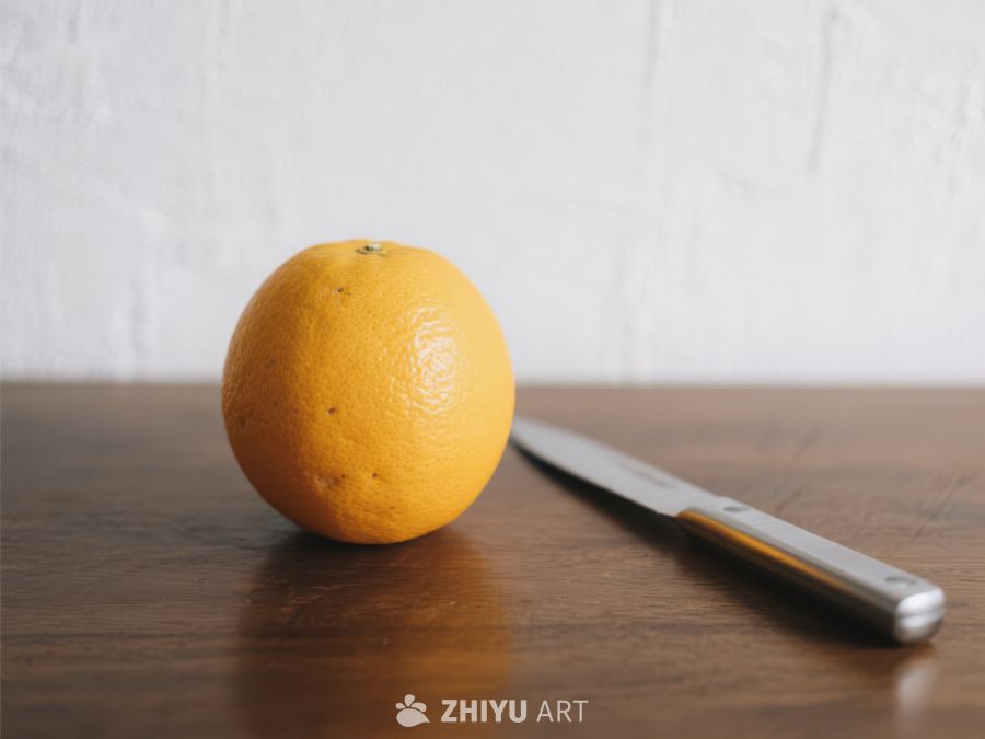 橙子与刀具静置木质桌面 62