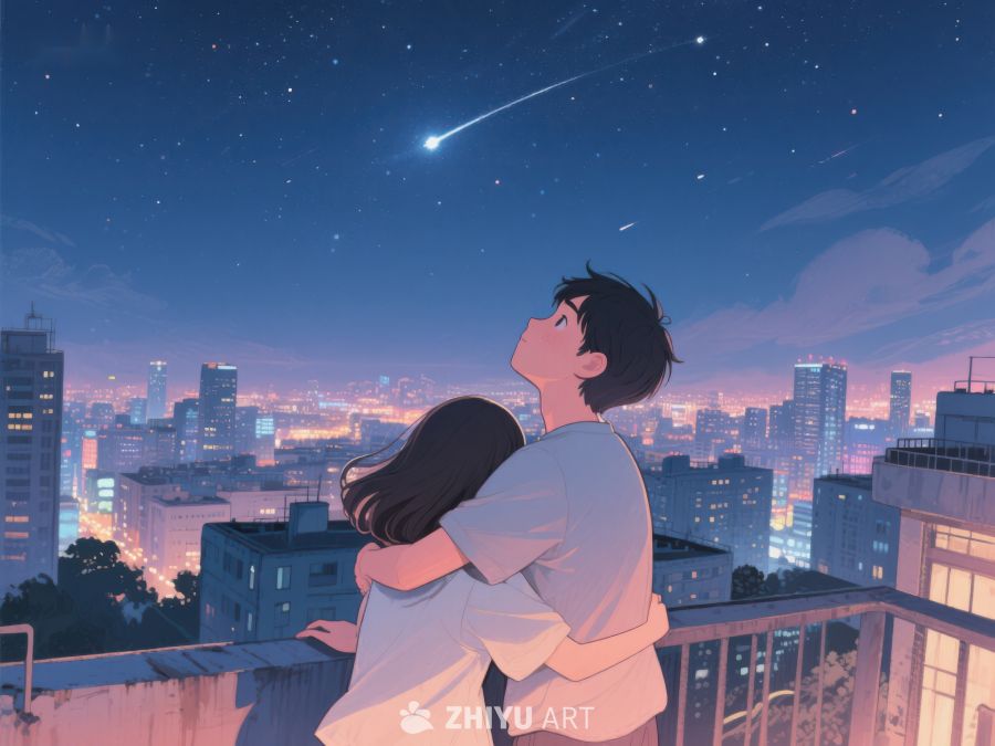 夜空流星下的情侣拥抱 967