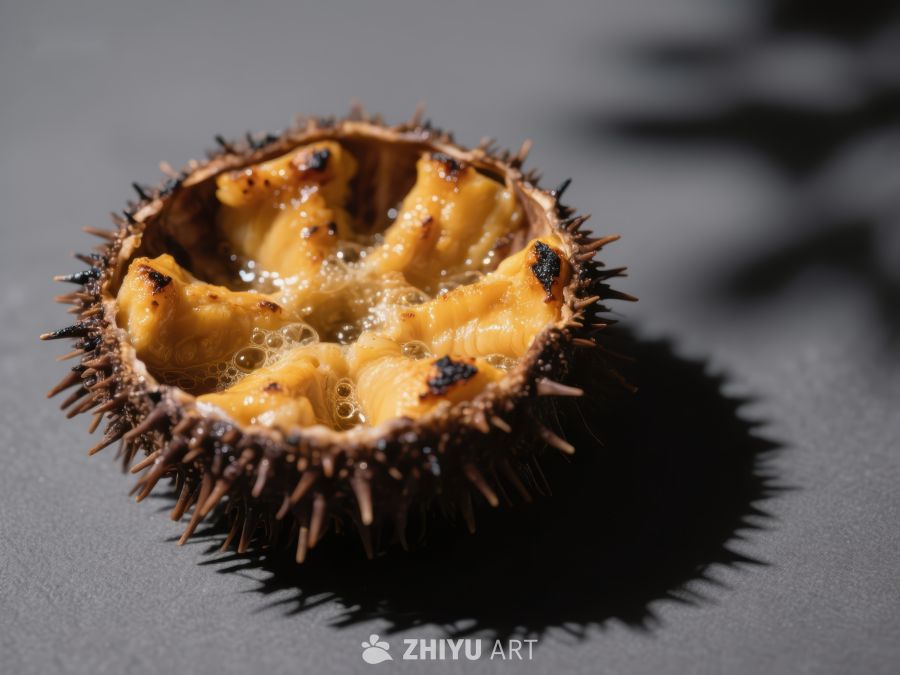 海胆剖面特写，内部结构清晰可见