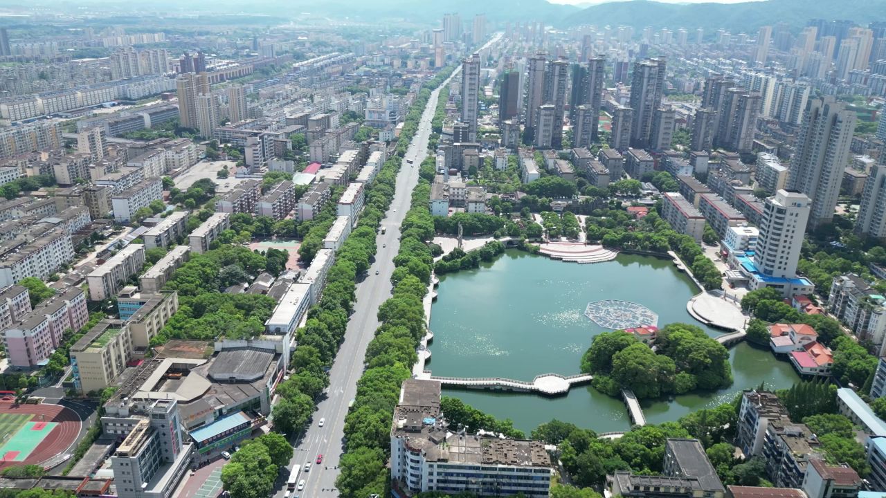 航拍江西新余西湖公园