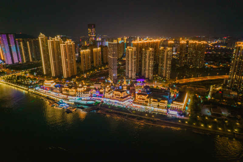 航拍 湖南 长沙 城市 夜景 长沙建设