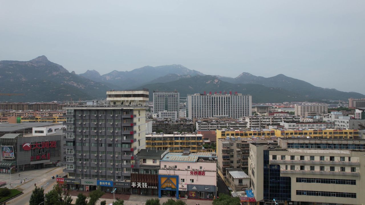 山东泰安城市风光航拍 