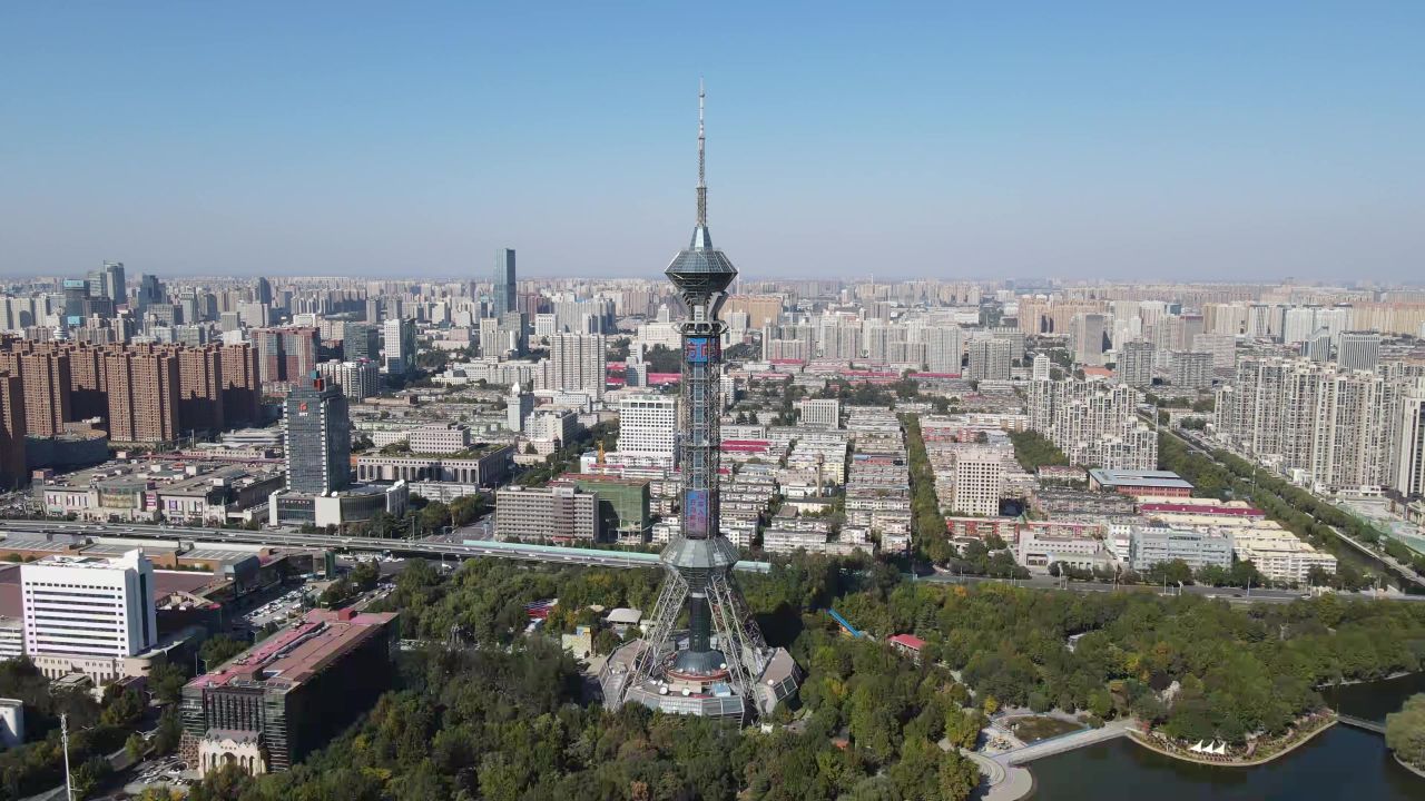 河北石家庄电视塔地标建筑航拍