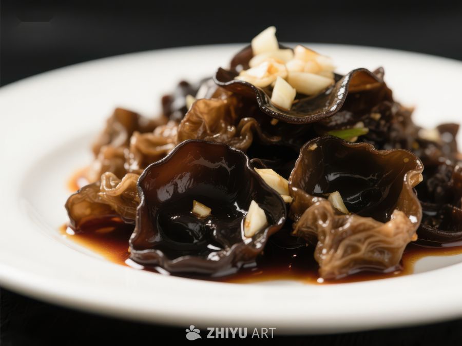 木耳炒蒜片，美味中式菜肴 1046
