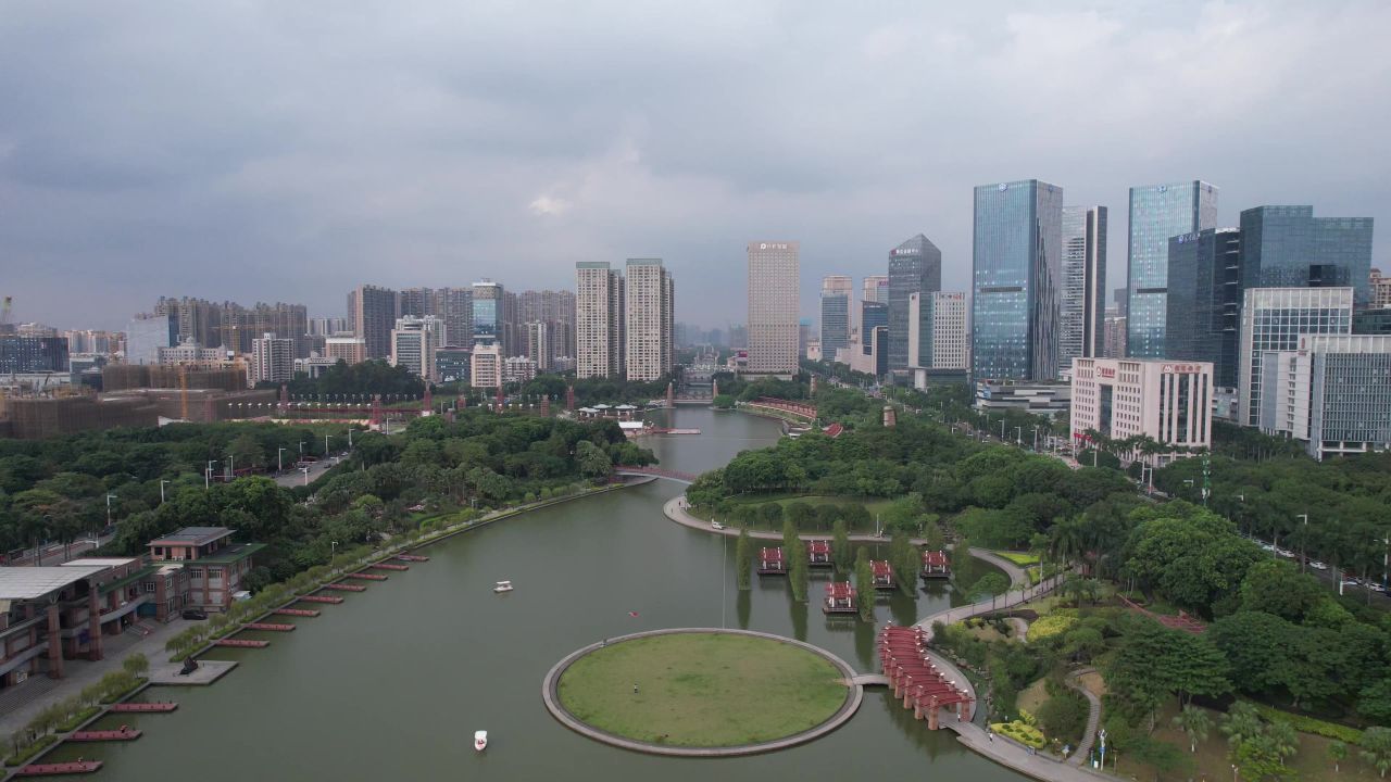 广东佛山千灯湖城市风光航拍