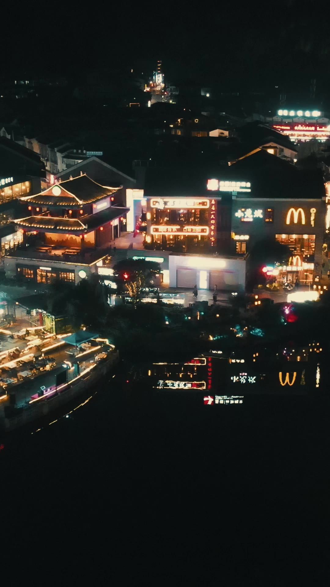广西桂林阳朔夜景灯光航拍