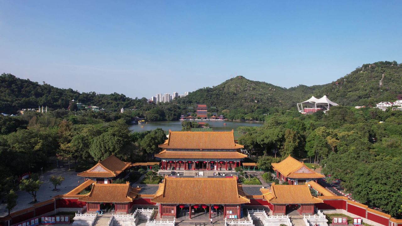 广东珠海圆明新园历史文化古建筑4A景区航拍