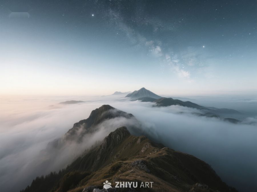 云海之上，星空下的山峰 607