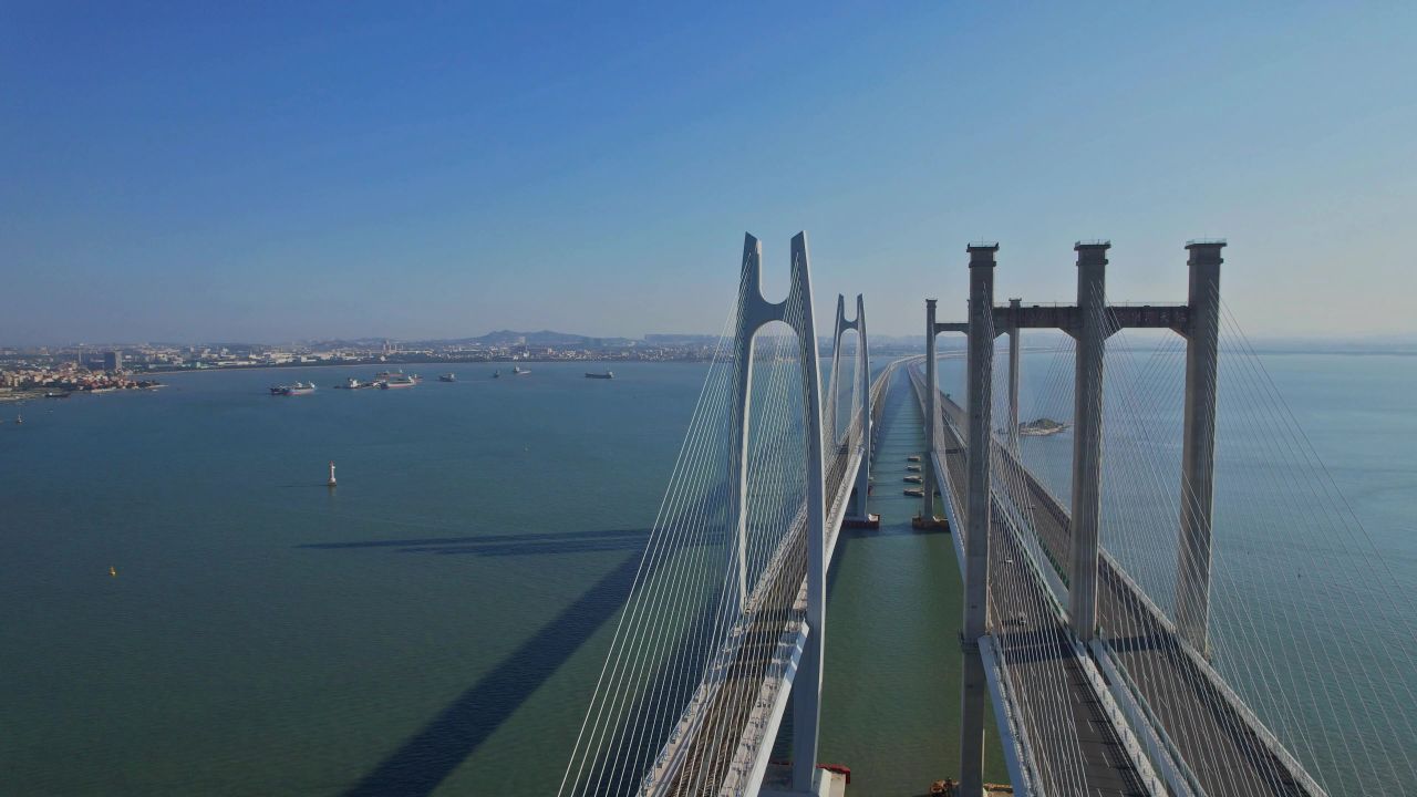 航拍泉州湾大桥建筑风光