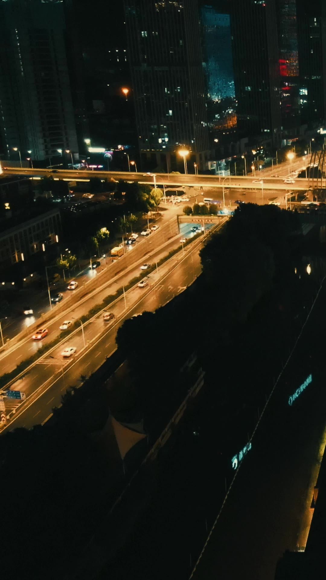 城市夜景交通竖屏航拍