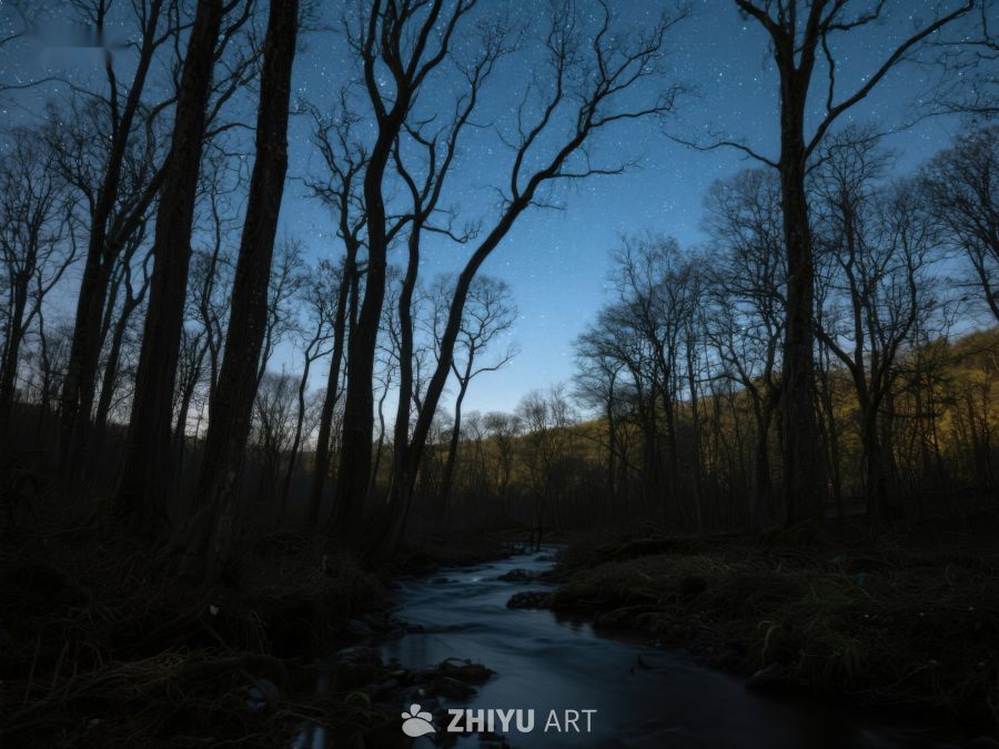 夜幕下的森林溪流 504