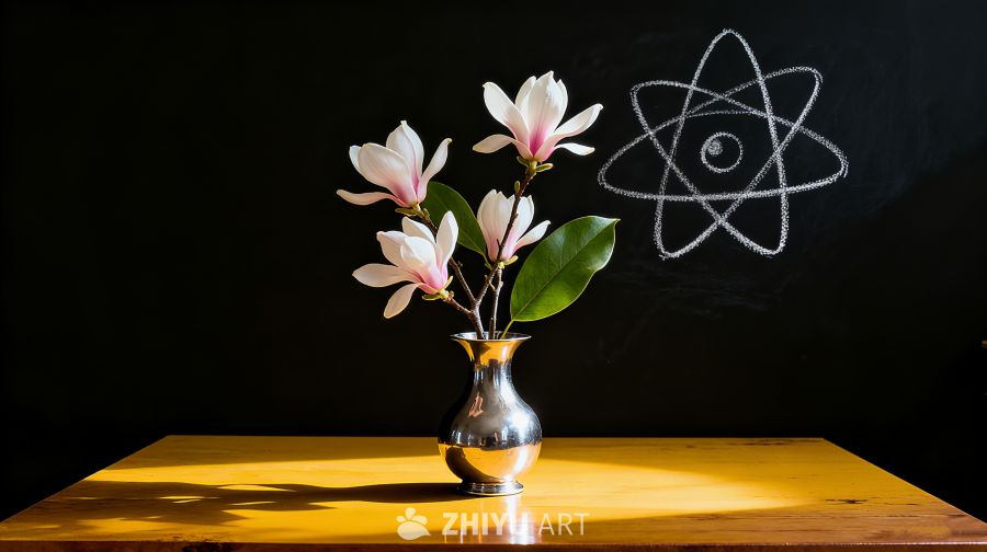 自然的花卉与象征科学的图案相结合灵感图 1