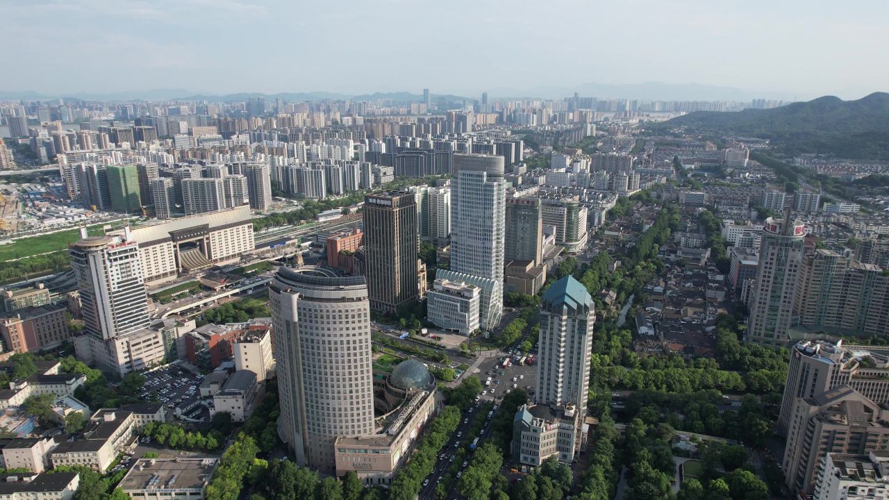 浙江杭州城市风光航拍 