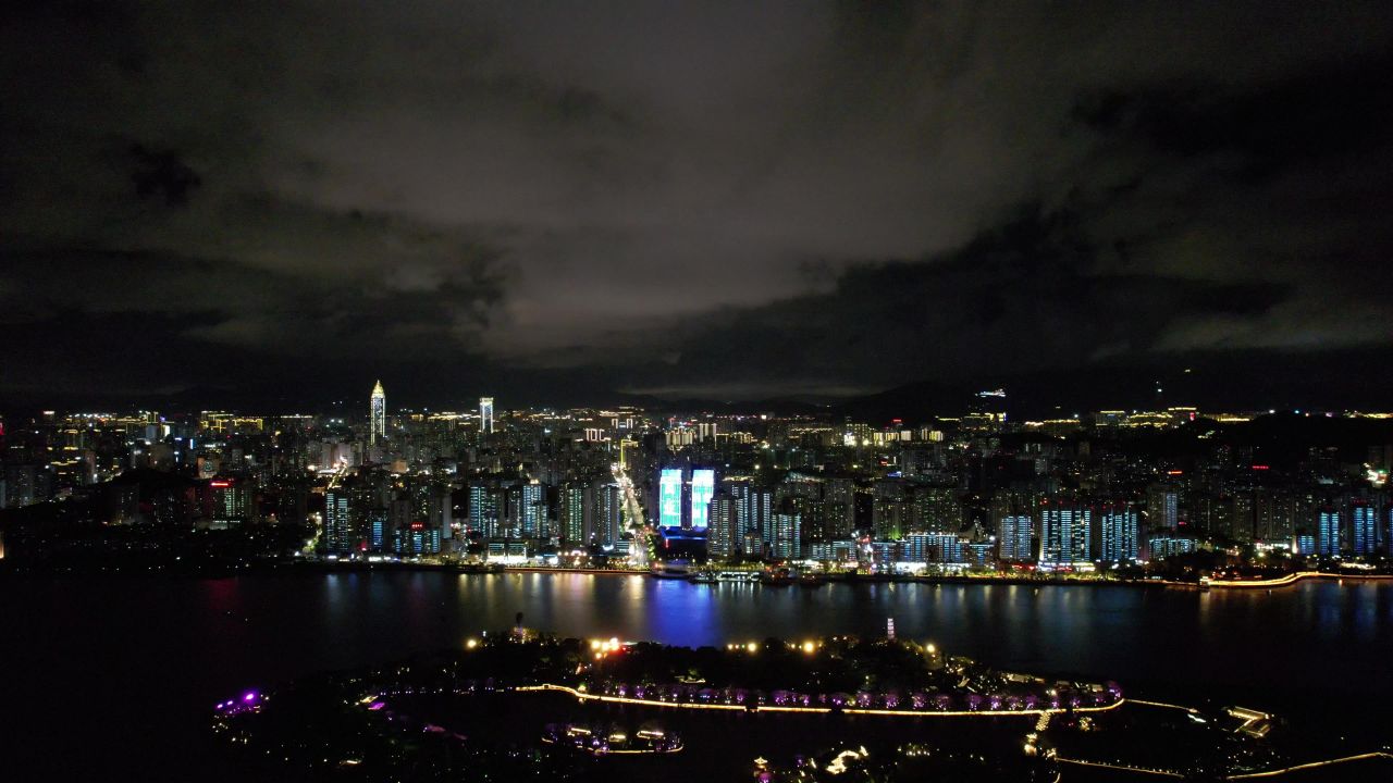 浙江温州城市夜景灯光航拍