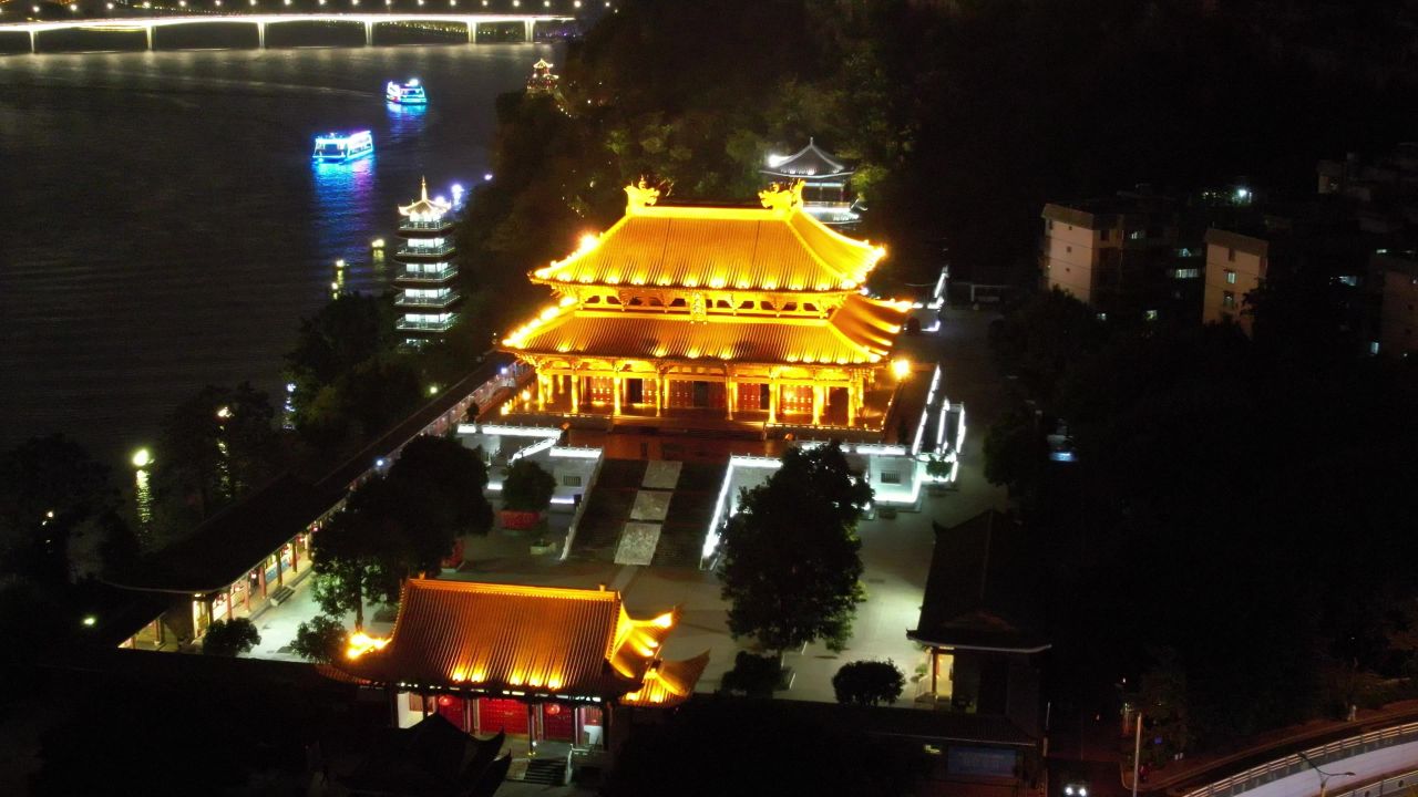 柳州文庙夜景灯光航拍