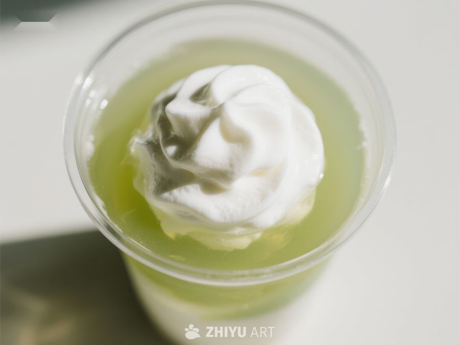 绿色饮品配奶油，清新诱人