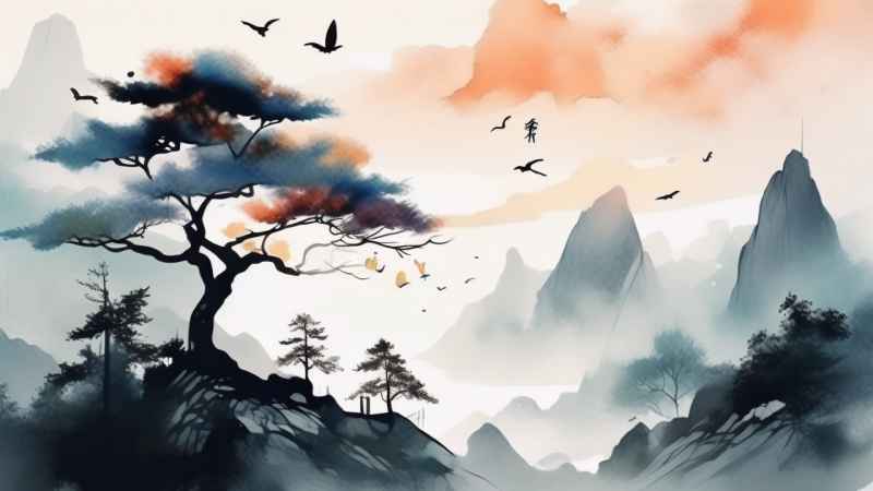 国潮山水画插画背景 68
