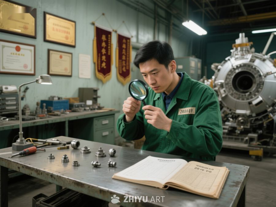 工程师用放大镜检查零件 68