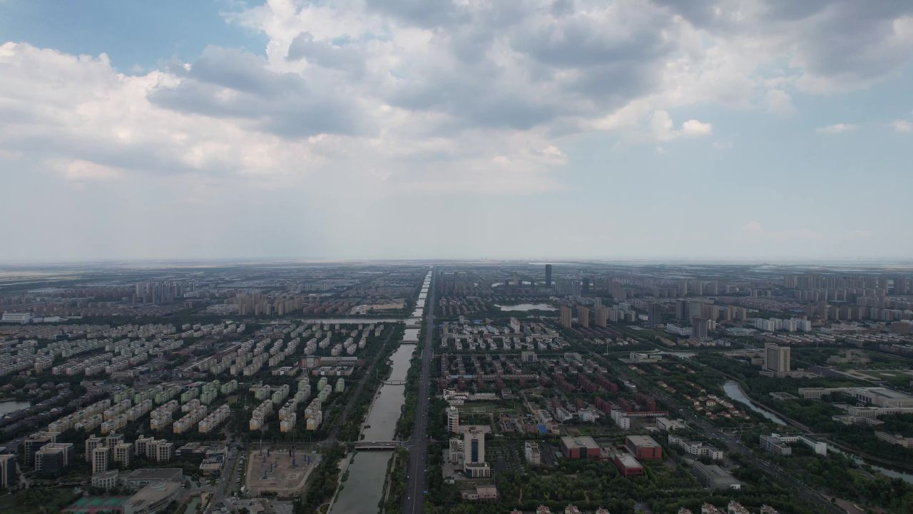 山东东营城市大景航拍 