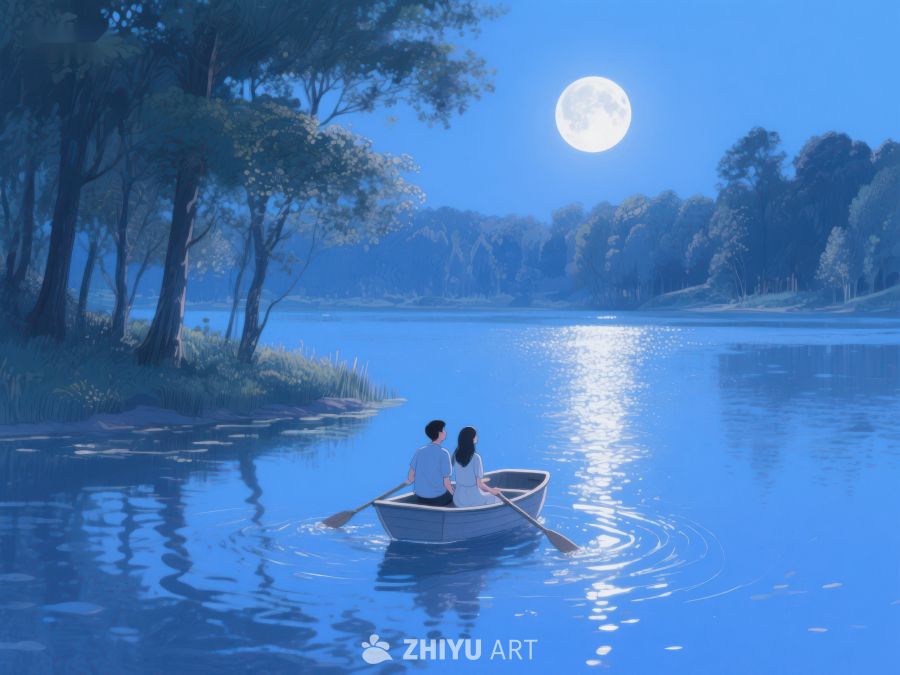 月下湖面双人划船 1114