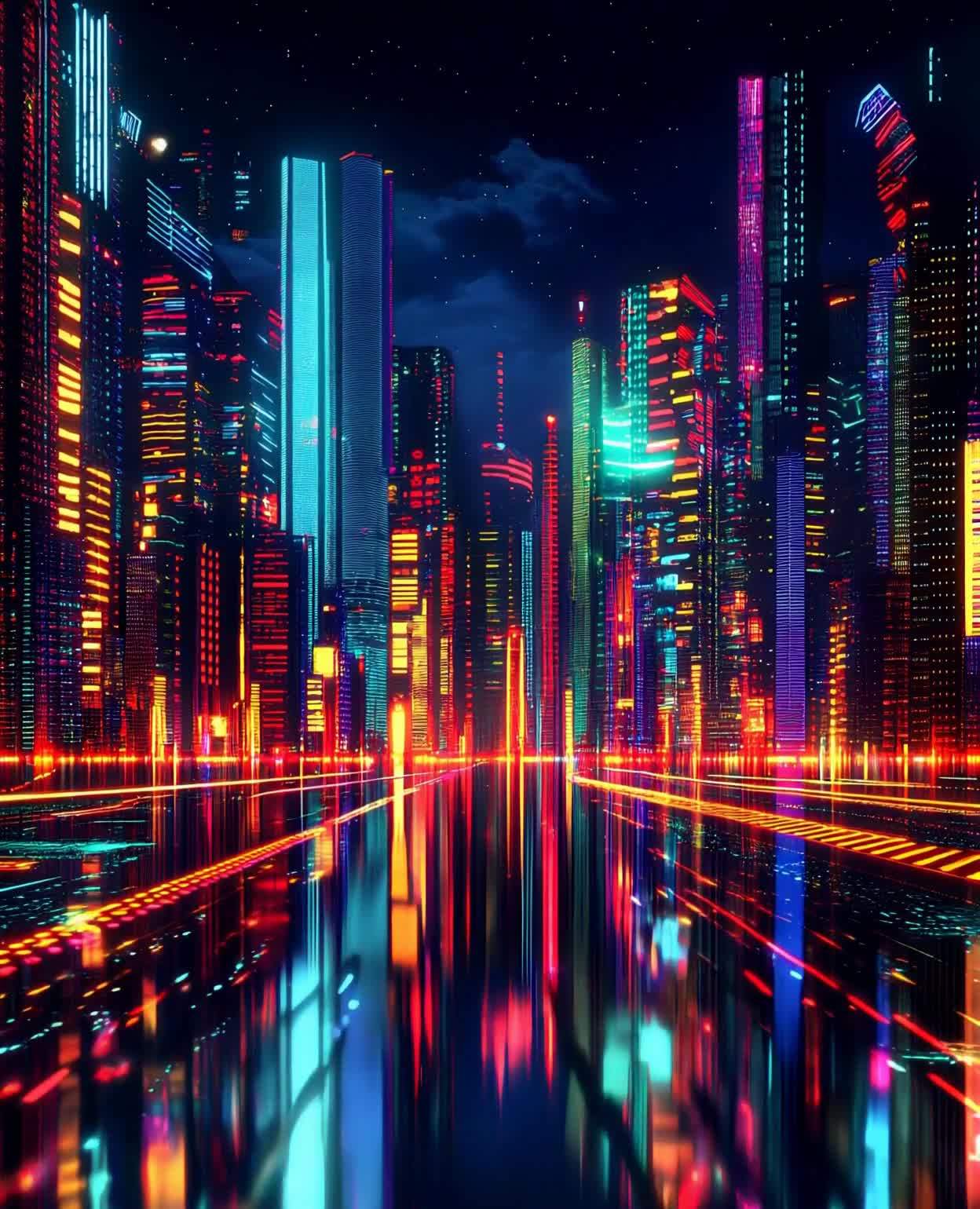 赛博朋克未来都市夜景霓虹灯闪烁