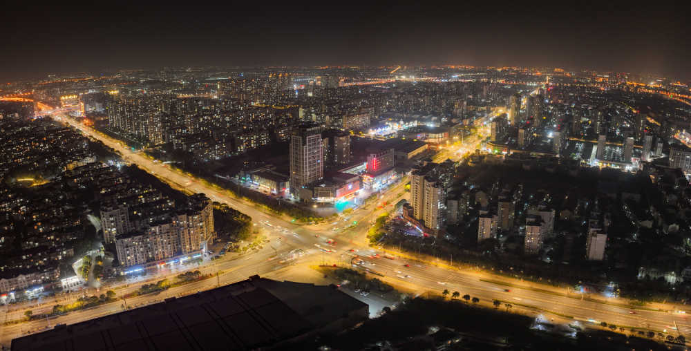 航拍昆山城市夜景