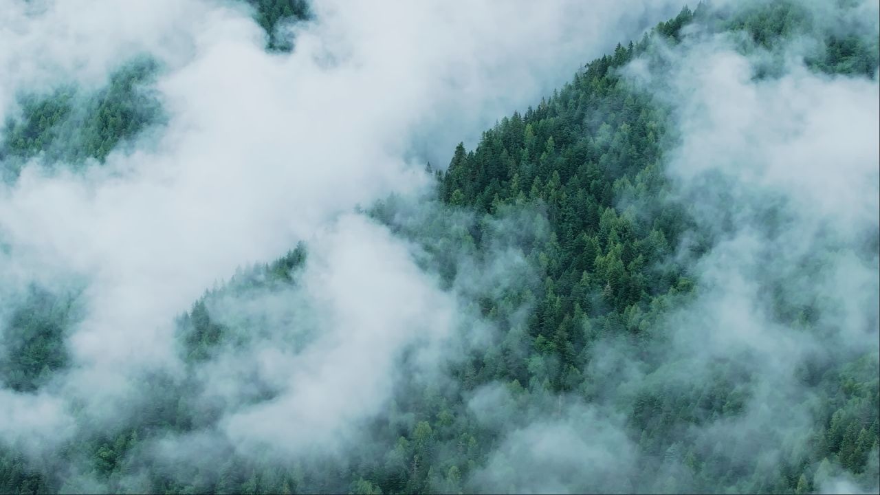 川西山谷云雾雪山自然风光实拍航拍壮观大气视频