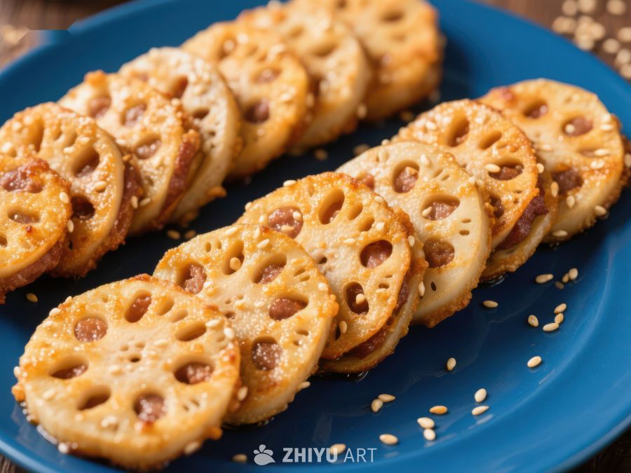 莲藕片煎制美食 491