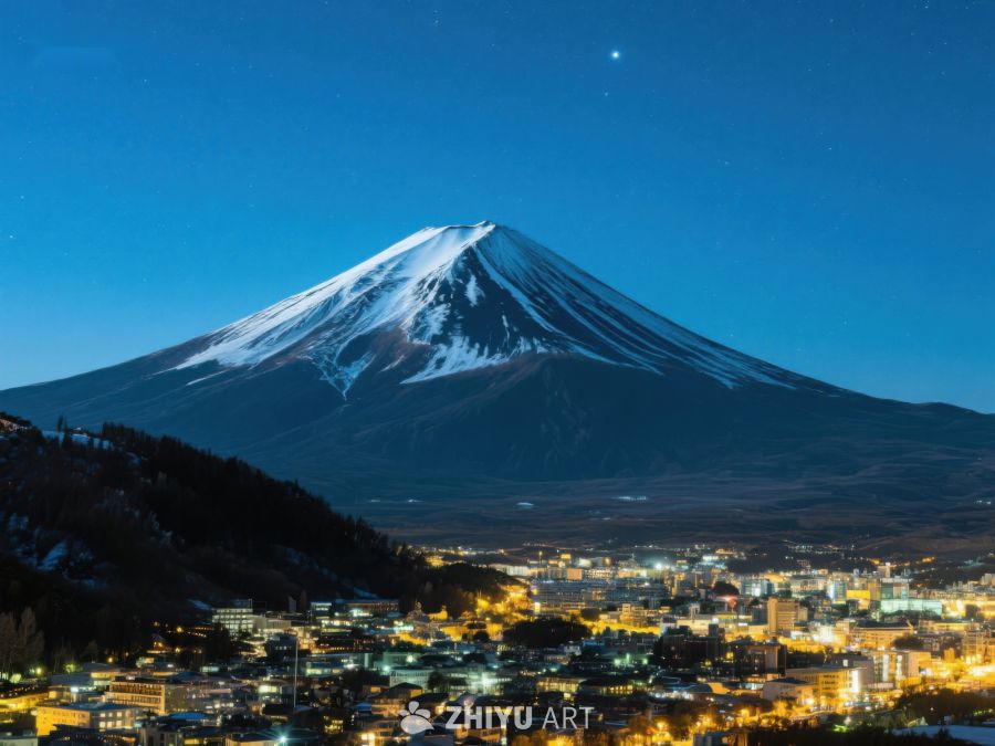 夜幕下的雪山与灯火小镇 516