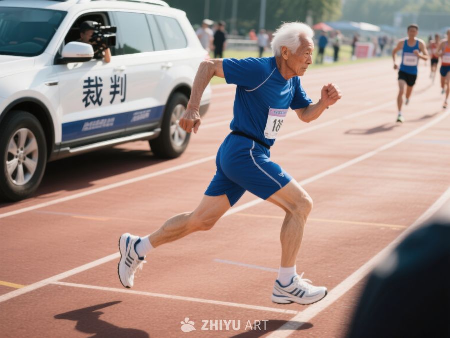老人在赛道上奋力奔跑 525