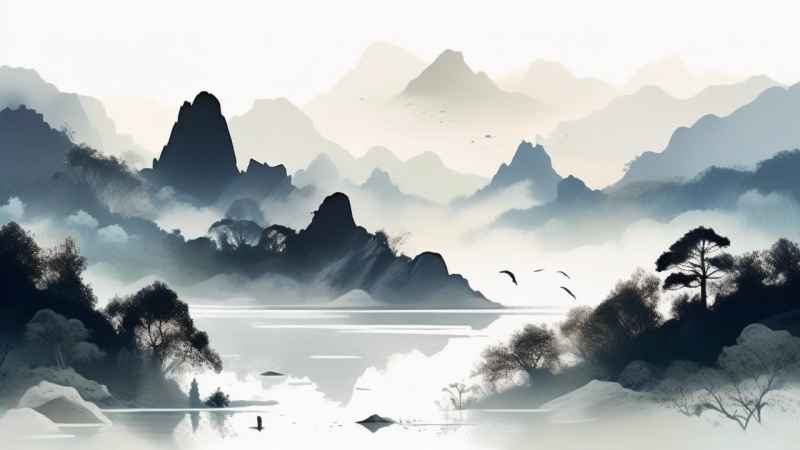 国风水彩画山水风景插画 87