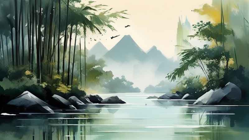 绿竹水墨插画背景图 73
