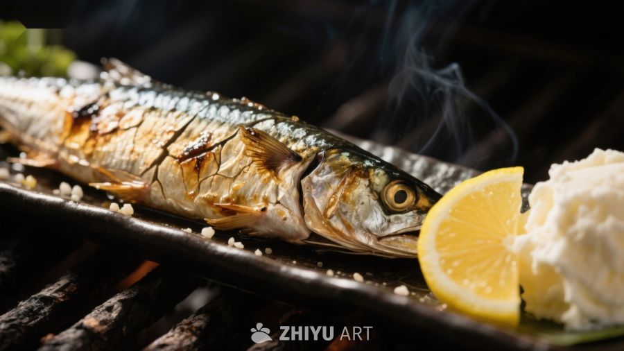 烤鱼配柠檬，烟雾缭绕