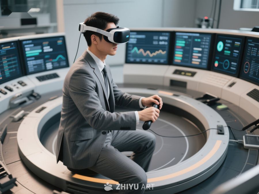 商务人士使用虚拟现实设备分析数据 318