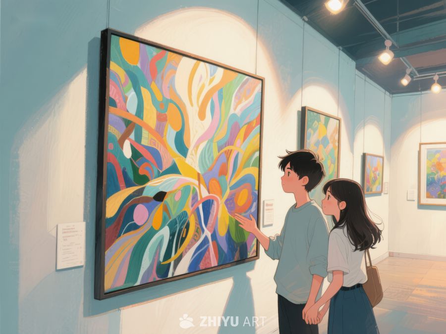艺术馆内两人欣赏抽象画作 1024
