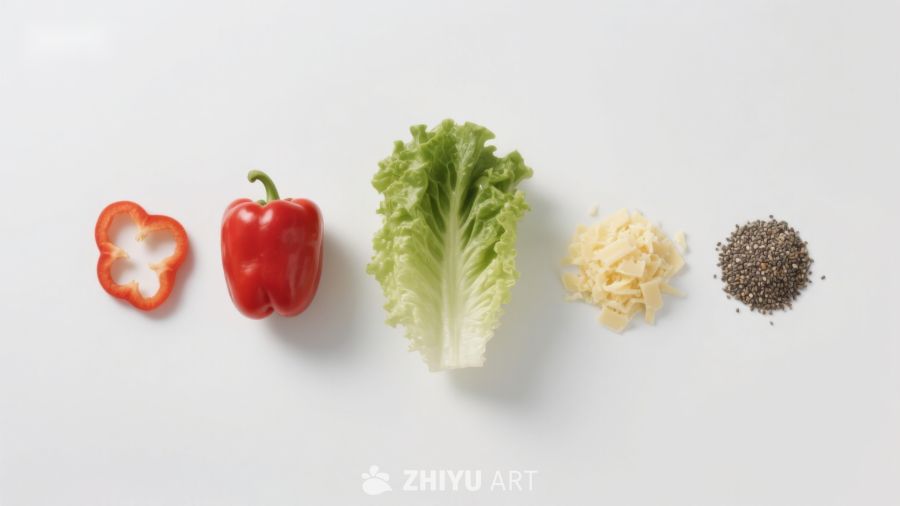 新鲜蔬菜与香料排列展示