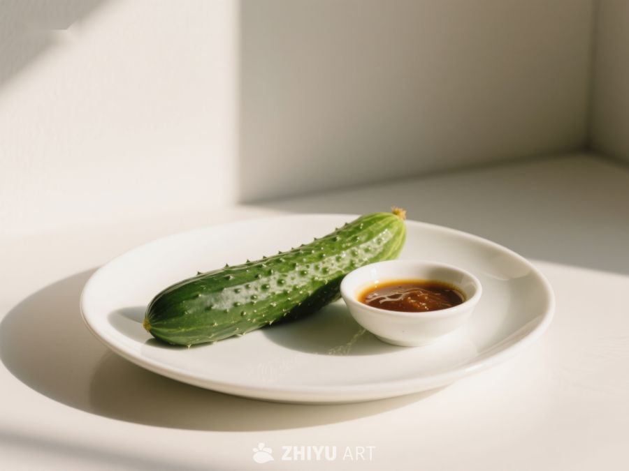 盘中黄瓜配酱料，简洁美食 213