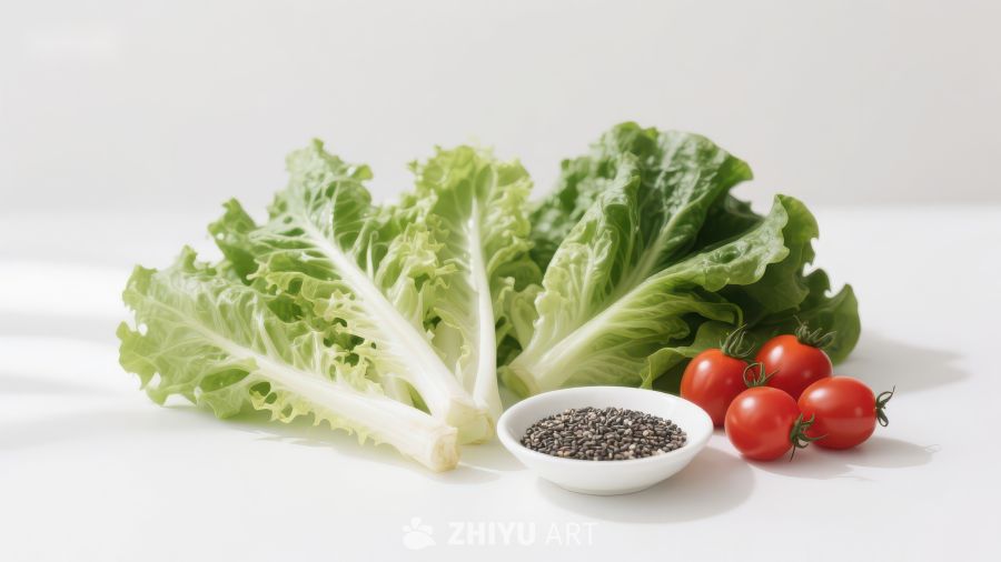 新鲜生菜、樱桃番茄与奇亚籽的组合