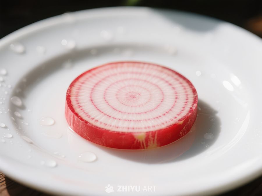 切片红萝卜置于白色盘中 304