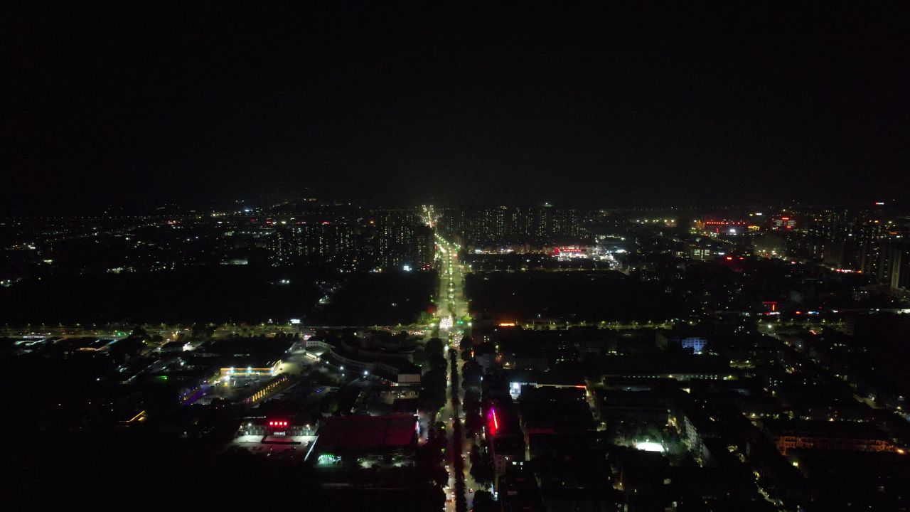 广东阳江城市夜景交通航拍