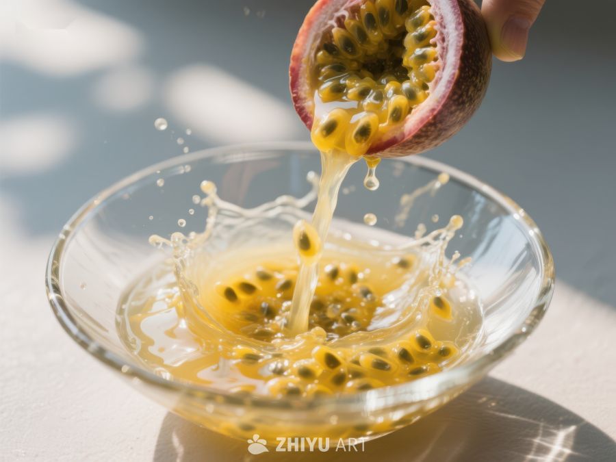 百香果倒入碗中，汁液四溅 5