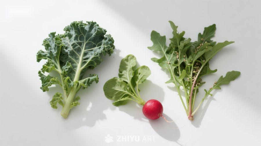 新鲜绿叶蔬菜与红萝卜
