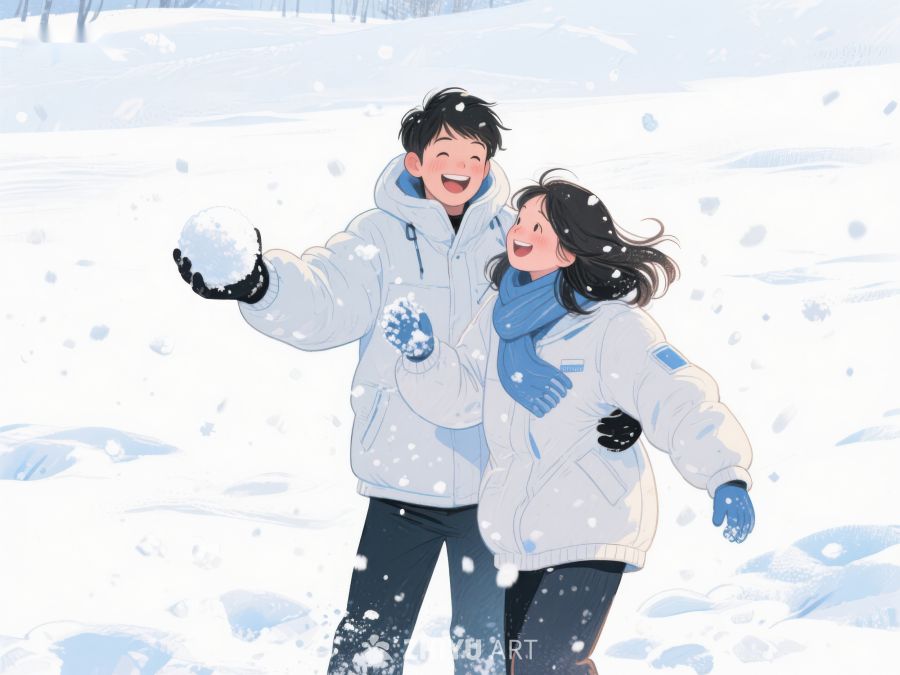 雪地嬉戏的年轻情侣 954