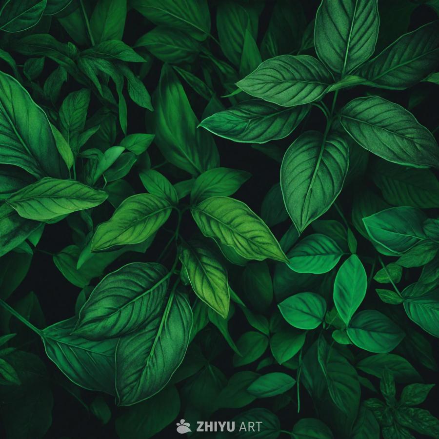茂密的树叶壁纸，颜色是浓郁而忧郁的绿色。这些叶子很