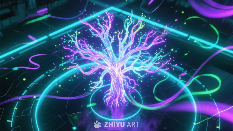 霓虹光影中的未来生命树 373