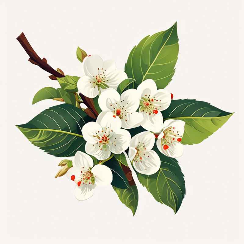 春季梨花扁平插画 17