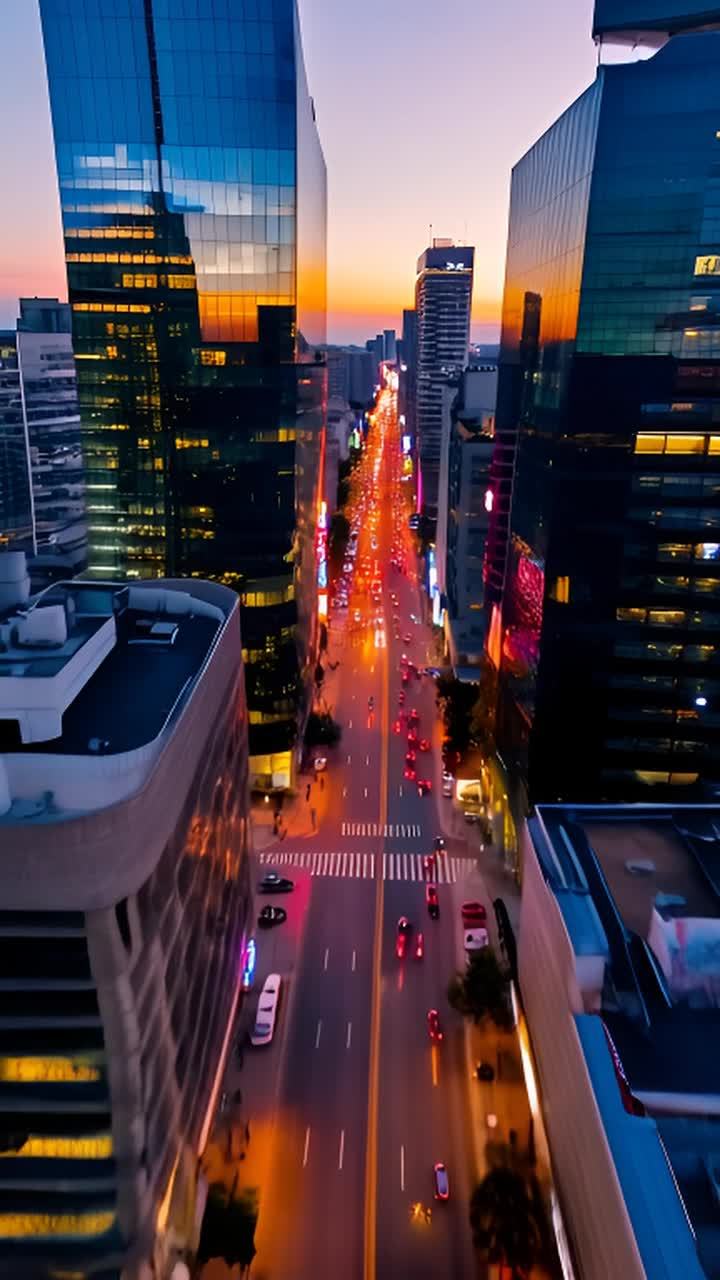 城市夜景鸟瞰图，高楼大厦灯火通明，繁华街道车水马龙