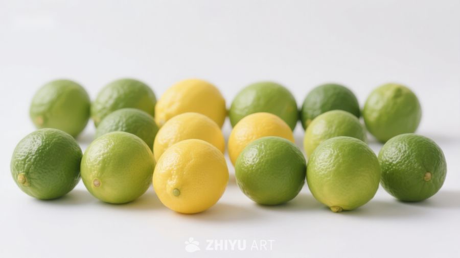 柠檬与青柠的色彩对比